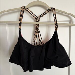 PINK Victoria's Secret Black and Pink Ruffled Bikini Top